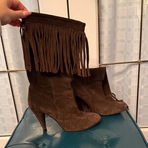 Brown Fringe Suede Boots